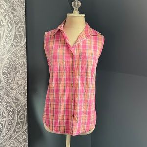 Vintage Fresno The Jean Company Western Pink Plaid Button Up Tank Top Size M